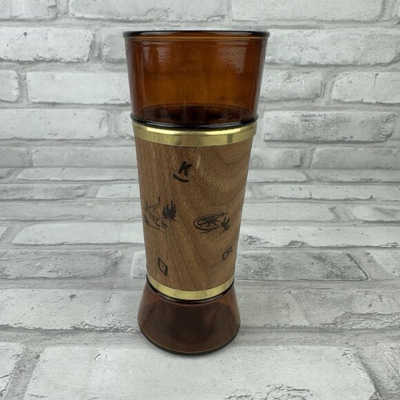 Siesta Ware Tiki Bar Brown Glass Walnut? Mahogany? Wood Wrapped VTG MCM - Picture 2 of 6